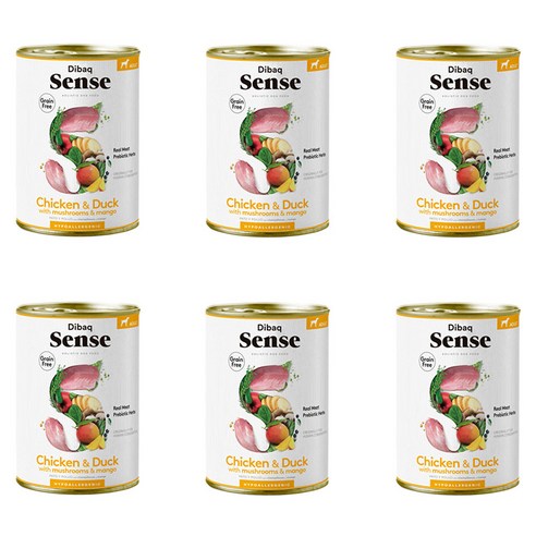 디바크 센스 애완큰개 그레인프리 어덜트 캔 치킨 앤 덕, 닭, 380g, 6개