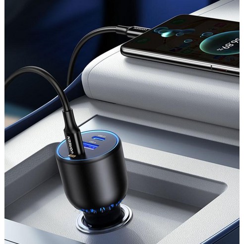 유그린 트리플 130W PD PPS QC 시거잭 멀티 차량용 고속충전기, CD293, 블랙