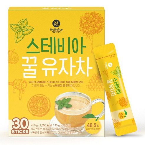 맥널티커피 스테비아 꿀 유자차 15g 30개입 1개 유기농유자청 맥널티커피 스테비아 꿀 유자차 15g 30개입 1개 유기농유자청