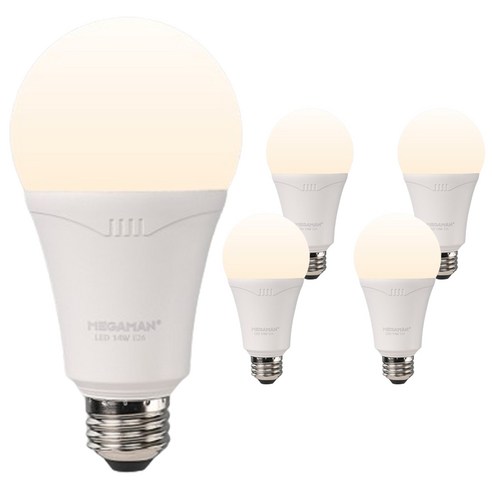 비츠온 A 벌브 메가맨 LED 전구 14W 화이트, 주백색, 5개