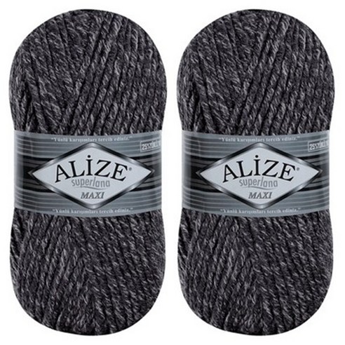 alize yarna 슈퍼라나 맥시 뜨개실, 800 블랙멜란지, 2개