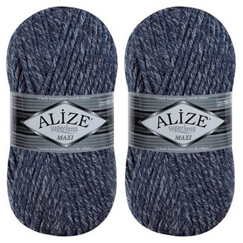 alize yarna 슈퍼라나 맥시 뜨개실, 805 데님멜란지, 2개