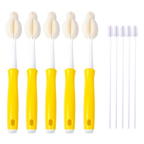 엠피엘 유아용 롱 젖병세척솔 21.5cm 5p + 빨대세척솔 5p 세트, 1세트, 옐로우(젖병세척솔)