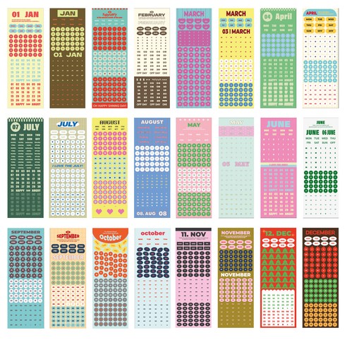 인디고 기본 24p 월 요일 날짜 스티커 팩 24개월 24종 세트, 혼합색상, 1세트 레인보우견출지 인디고 기본 24p 월 요일 날짜 스티커 팩 24개월 24종 세트, 혼합색상, 1세트 레인보우견출지