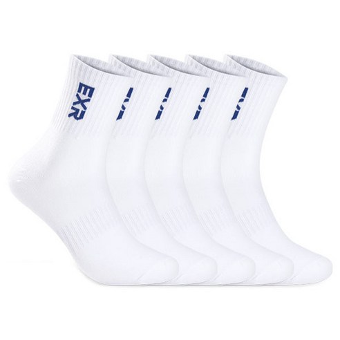 EXR 퍼포먼스 논쿠션 중목 양말 5족 세트, 화이트 + 블루