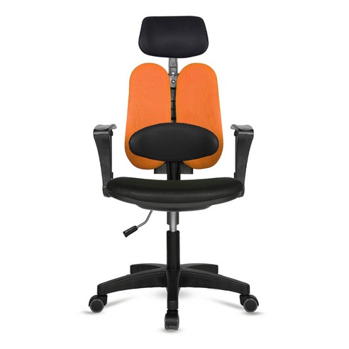 체어포커스 터디 대요추헤더형 3각팔 블랙바디 의자 TD09, 블랙 + 오렌지(메쉬)
