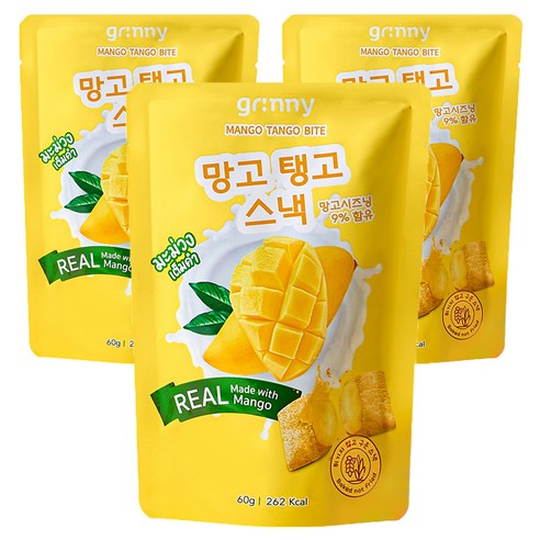 그리니 크림 바이트 망고 탱고 스낵, 60g, 3개