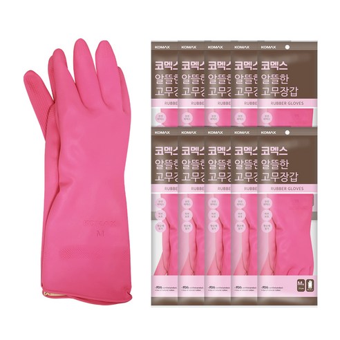 코멕스 알뜰한 고무장갑 양손착용, 핑크, 중(M), 10세트