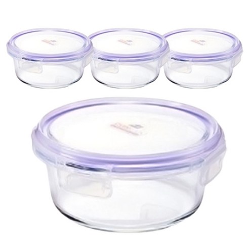 오븐락 내열유리 밀폐용기 원형 5호, 4개, 200ml