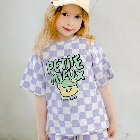 쁘띠뮤 아동용 체키싱글 반팔 티셔츠 GMECT10