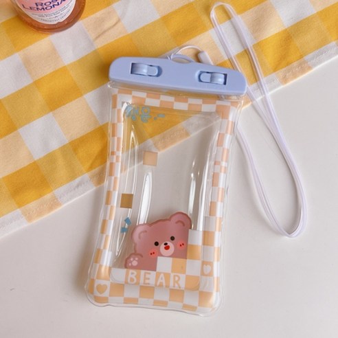 소니오 큐티 프렌즈 터치 휴대폰 방수팩 21 x 10.5 cm, 02 체크 옐로우, 1개