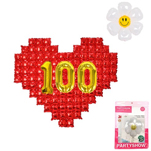 파티쇼 빅하트 레드 기념일 100일 데이지 풍선 세트, 레드 + 골드, 1세트