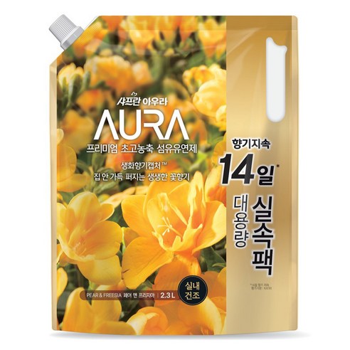 아우라 프리미엄 섬유유연제 페어 앤 프리지아 리필, 2.3L, 1개