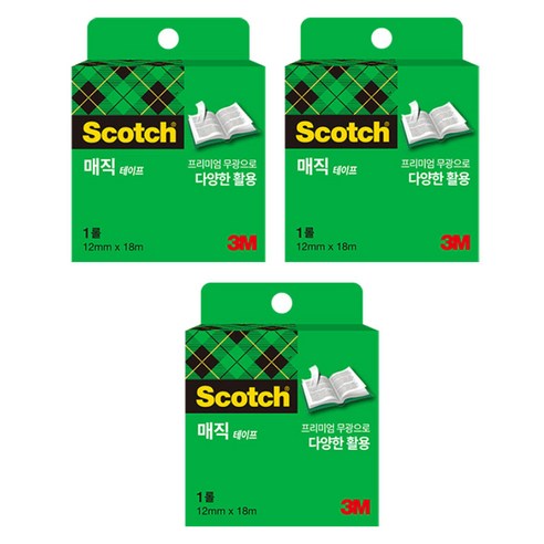 스카치 매직 테이프 리필 810R 12mm x 18m, 반투명, 3개