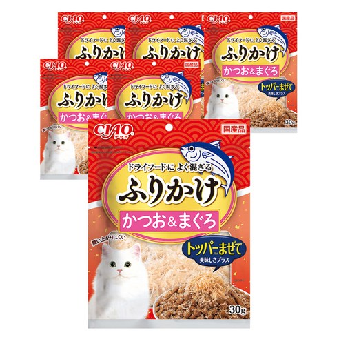 챠오츄르 이나바 고양이 후리가케 토퍼, 혼합맛(가다랑어포/참치), 30g, 6개