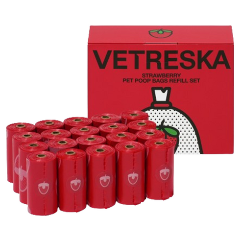 모몽 VETRESKA 강아지 풉백 배변봉투 리필, 레드(딸기), 20개