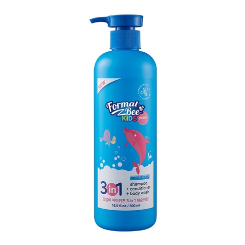 포멀비키즈 3in1 유아 올인원 샴푸 + 컨디셔너 + 바디워시 복숭아향, 500ml, 1개