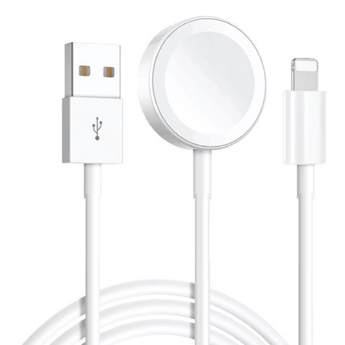 뉴클 애플 워치 2in1 마그네틱 충전기 케이블, 1m, 화이트, 1개