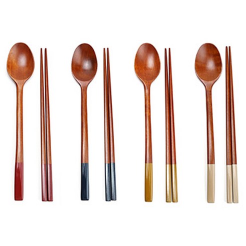 인현공방 옻칠 나무 수저 4벌 세트, 레드, 네이비, 올리브, 베이지, 숟가락 4종 + 젓가락 4종, 1세트