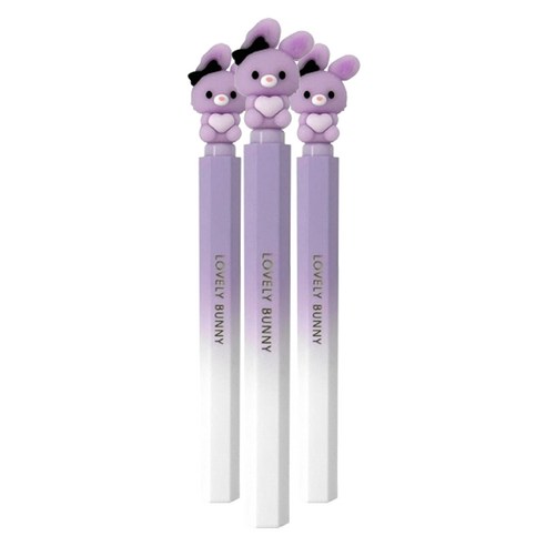 보라토끼 중성펜 0.5mm, 3개, 연보라색 하트 모양