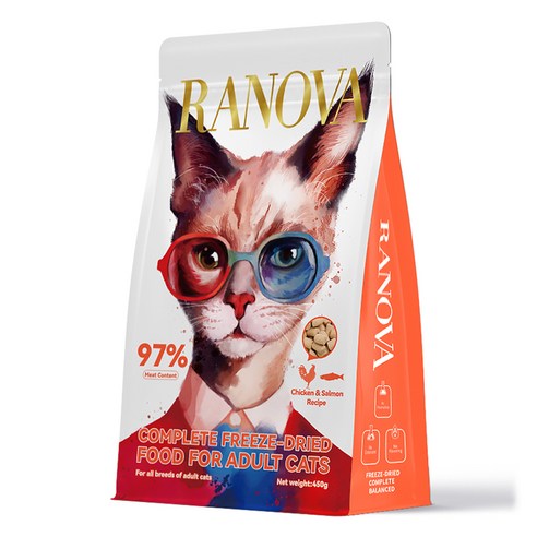 RANOVA 어덜트 고양이 동결건조 사료, 연어+치킨, 450g, 1개
