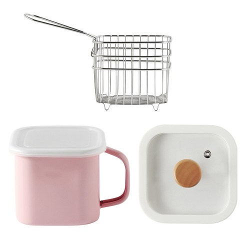 모다키친 인덕션 법랑냄비 1.45L + 유리뚜껑 + 튀김망 세트, 13.5cm, 핑크, 1세트
