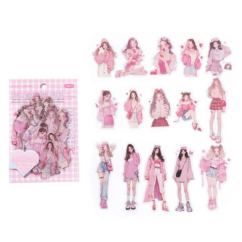 올리브파티 도파민걸 인물 소녀 감성 다꾸 스티커 30p 세트, 피치, 1세트