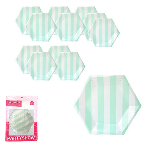 파티쇼 스트라이프접시 20cm 6p, 민트, 2개