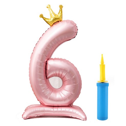 올리브파티 초대형 스탠딩 왕관 숫자 생일풍선 + 손펌프 세트, 핑크(숫자6), 1세트