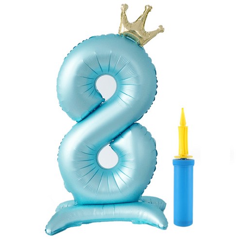 올리브파티 대형 스탠딩 왕관 생일 풍선 숫자8 + 손펌프 세트, 블루(숫자8), 1세트