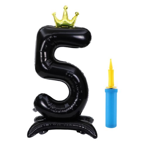 올리브파티 초대형 스탠딩 왕관 숫자 생일풍선 + 손펌프 세트, 블랙(숫자5), 1세트