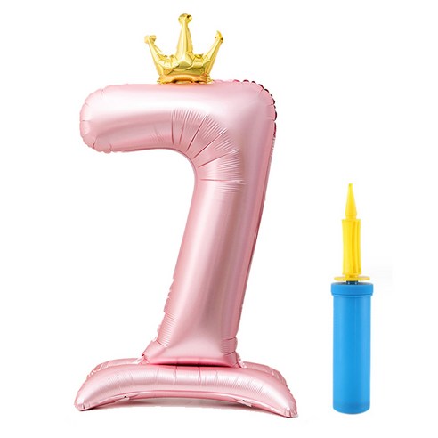 올리브파티 초대형 스탠딩 왕관 숫자 생일풍선 + 손펌프 세트, 핑크(숫자7), 1세트