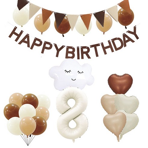 마켓감성 크림앤 브라운 생일풍선 세트 8, 구름, 1세트