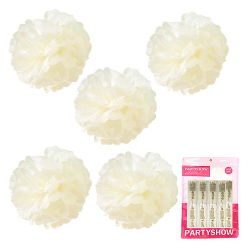 파티쇼 파티 꽃볼 플라워 모빌 장식 5p, 아이보리