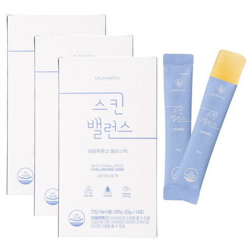 느랑풀 스킨밸런스 히알루론산 젤리스틱 저분자 피부보습 피쉬콜라겐 샤인머스켓맛 14p, 3개, 280g