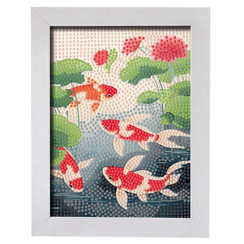 데이소이 쉬운 플라워 액자 보석십자수 DIY 세트 23 x 18 cm, TYPE 09 연꽃잉어, 1세트