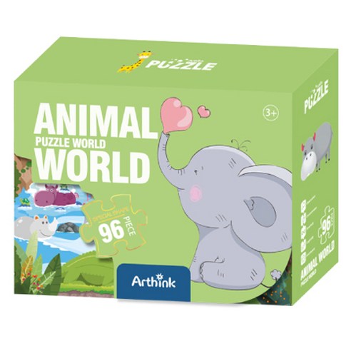 오로라 아트퍼즐, 동물친구들 ANIMAL WORLD, 96피스, 1개