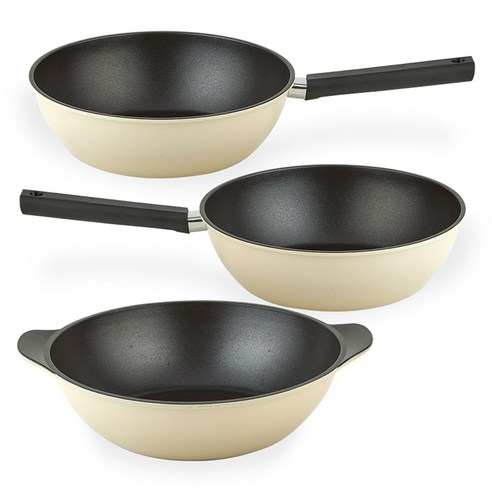 퀸센스 샌드 후라이팬 세트 3개, 베이지, 궁중팬 28cm 2p + 파티웍 28cm, 1세트
