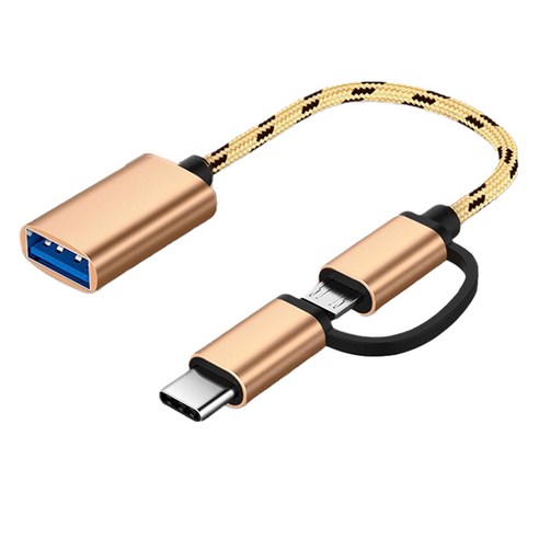 헨센 USB to C타입 5핀 더블캡 변환젠더, 골드, 1개, 12cm