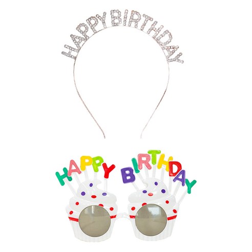 조이파티 메탈릭 생일머리띠 + 마카롱컵케익 생일안경 세트, 로즈골드(머리띠), 화이트(안경), 1세트