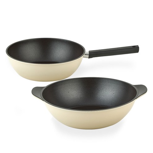 퀸센스 샌드 후라이팬 세트 2개, 베이지, 궁중팬 24cm + 파티웍 28cm, 1세트