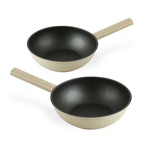 인터쿡 인덕션 센스 후라이팬 2종 세트, 베이지, 1세트, 28cm 궁중팬 + 28cm 궁중팬