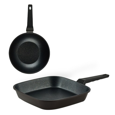 퀸센스 디너 후라이팬 2종 세트, 브라운, 사각팬 27cm + 궁중팬 24cm, 1세트