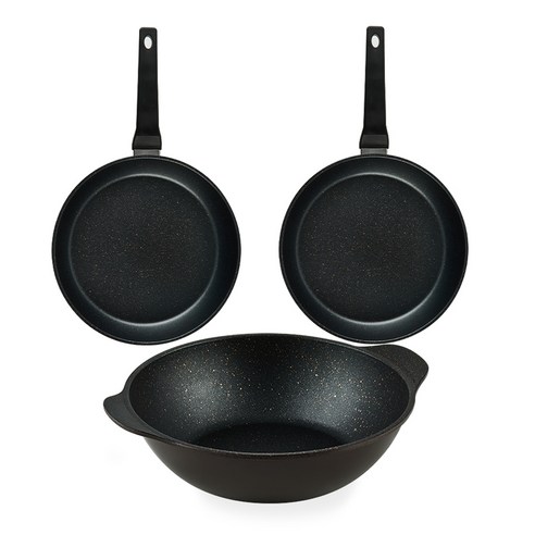퀸센스 디너 후라이팬 3종 세트, 브라운, 후라이팬 28cm x 2p + 파티웍 28cm, 1세트