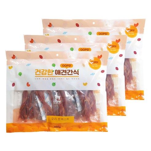 웁스 강아지 건강한 간식, 오리트위스트, 300g, 3개