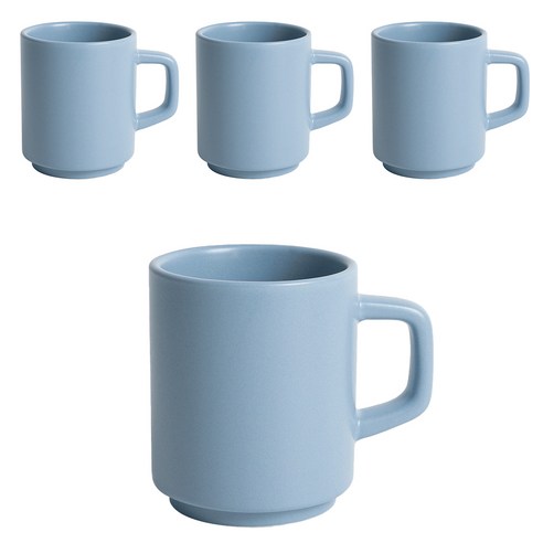 벤자민 무광 파스텔 컬러 레고 스택 머그 330ml, 오션블루, 4개