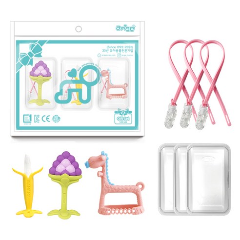앙쥬 3D 손목 기린 치발기 3종 세트, 3D기린 핑크 + 바나나 + 3D포도, 혼합색상, 1세트