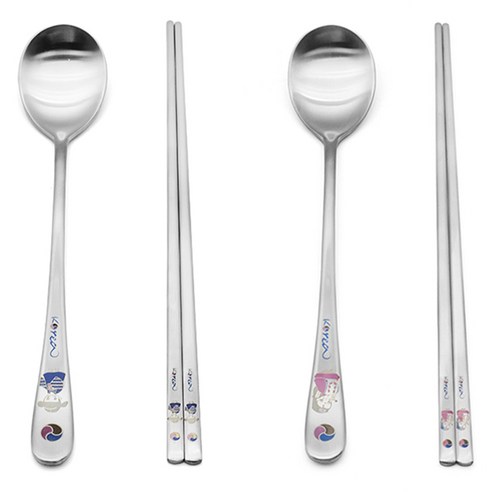윌리브 신랑 각시 레이저 수저 세트, 실버, 2세트, 숟가락 2p + 젓가락 2p