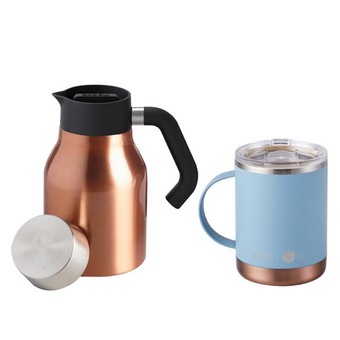 아소부 보온보냉 핸드드립 세트 360ml, 핸들서버 코퍼 1L + 얼티밋 머그컵 블루 360ml, 1세트