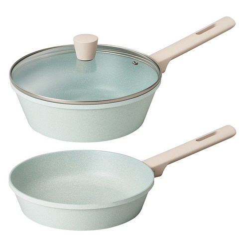 파이렉스 인덕션 세라믹 제이드 IH 궁중팬 24cm + 프라이팬 24cm + 뚜껑 세트 3개, 블루, 1세트